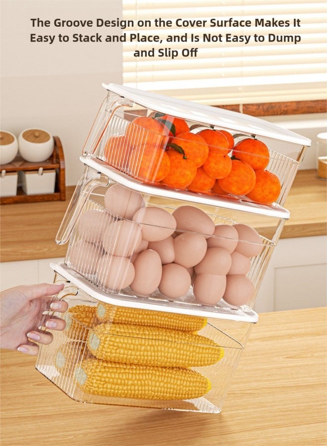 FLYROAD 2Pack Food Storage Boxs for Refrigerator, 32*16*15cm Large Capacity Food Storage Box，Stackable Food Stroage Container,Berry Keeper Boxes for Fridge with Removable Drain Tray Keep Fresh for Vegetables/Fruit/Meat/Salad - Image 4