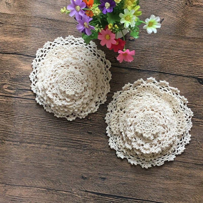 MINDPLUS Set of 24 Hand Crochet Doilies Cotton Crocheted Lace Doilies 2-7 Inches Round Beige Vintage (24pcs Beige) - Image 3