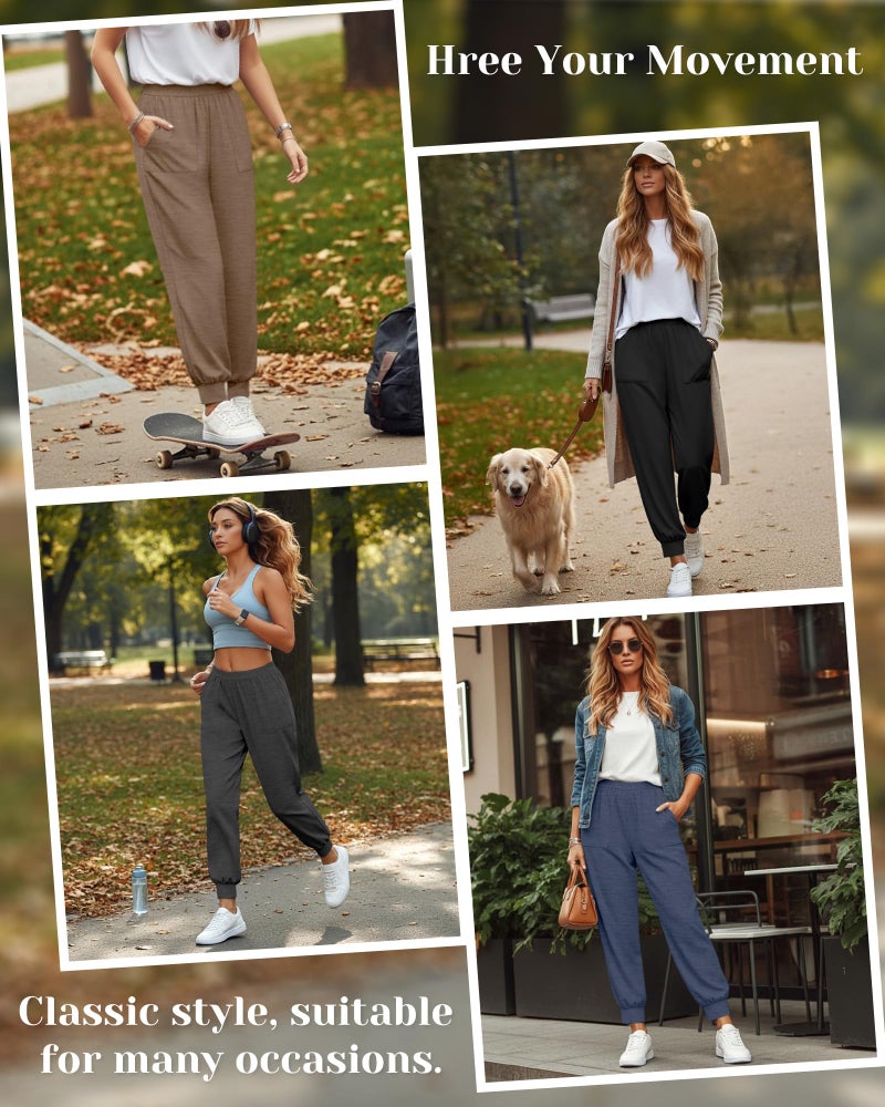 Yearntown 4 Pack Women's Yoga Joggers, Cozy Lounge Pants with Pockets Loose Casual Gym Athletic Sweatpants Comfy Cuffed Pants(Black, Dark Gray, Dark Khaki, Haze Blue,Small) - Image 4