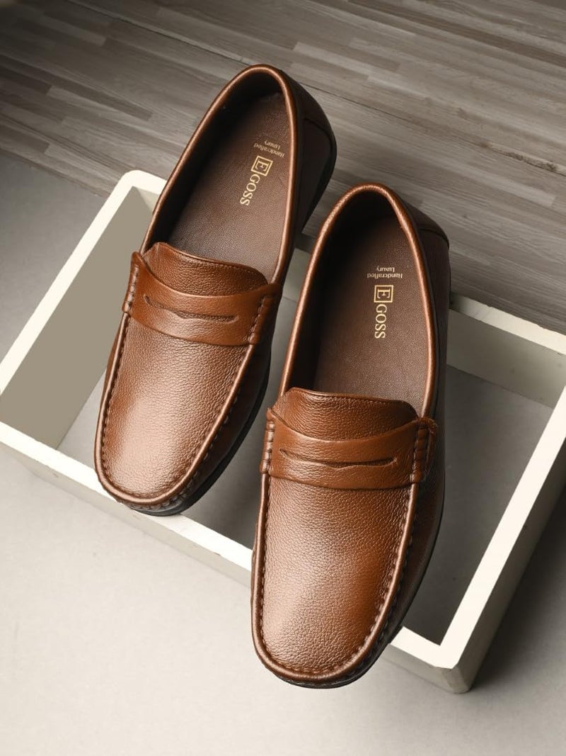 egoss Genuine Leather Loafer Casual Shoes for Men (Tan -8)-SH-56 - Image 2