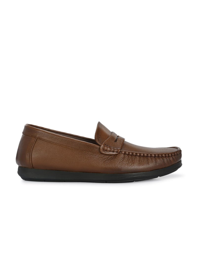 egoss Genuine Leather Loafer Casual Shoes for Men (Tan -8)-SH-56 - Image 4