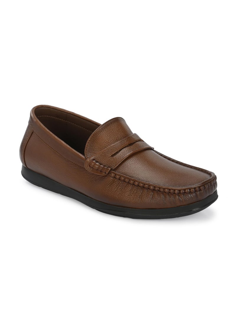 egoss Genuine Leather Loafer Casual Shoes for Men (Tan -8)-SH-56 - Image 1