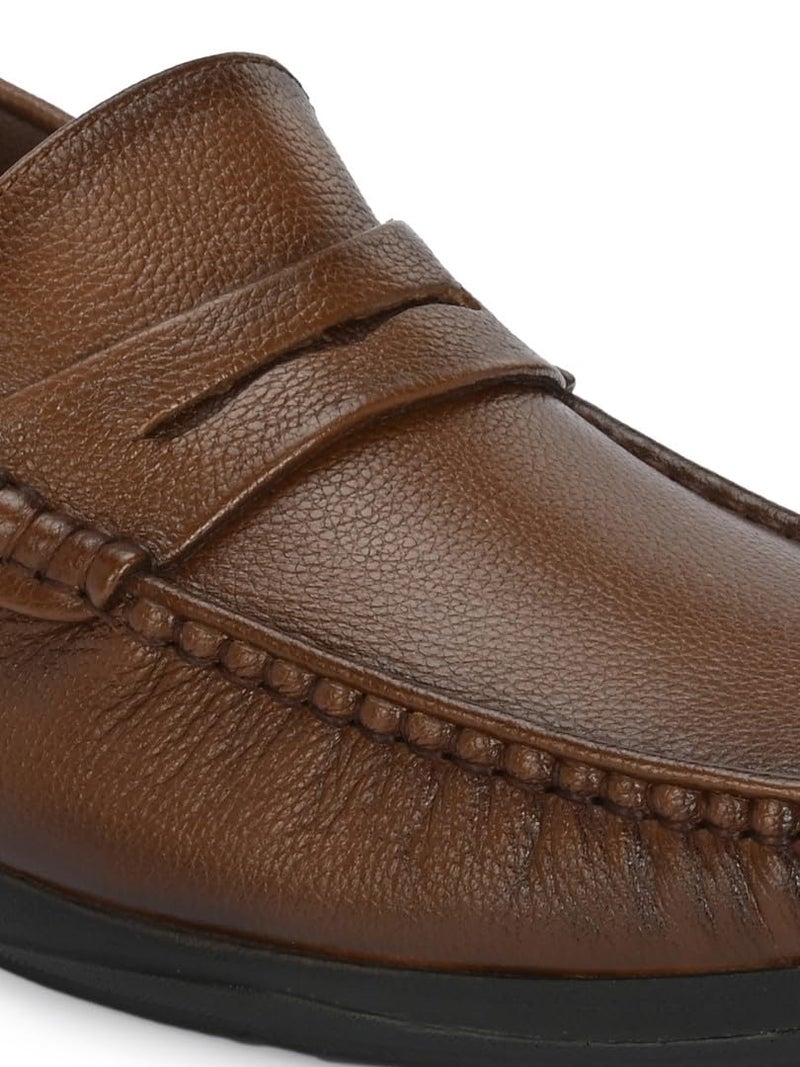egoss Genuine Leather Loafer Casual Shoes for Men (Tan -8)-SH-56 - Image 5