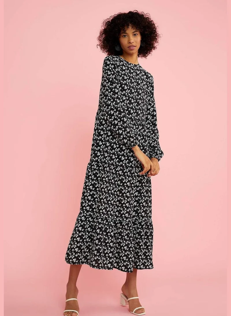 DeFacto Regular Fit Long Sleeve Floral Print Maxi Dress