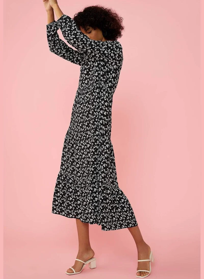 DeFacto Regular Fit Long Sleeve Floral Print Maxi Dress