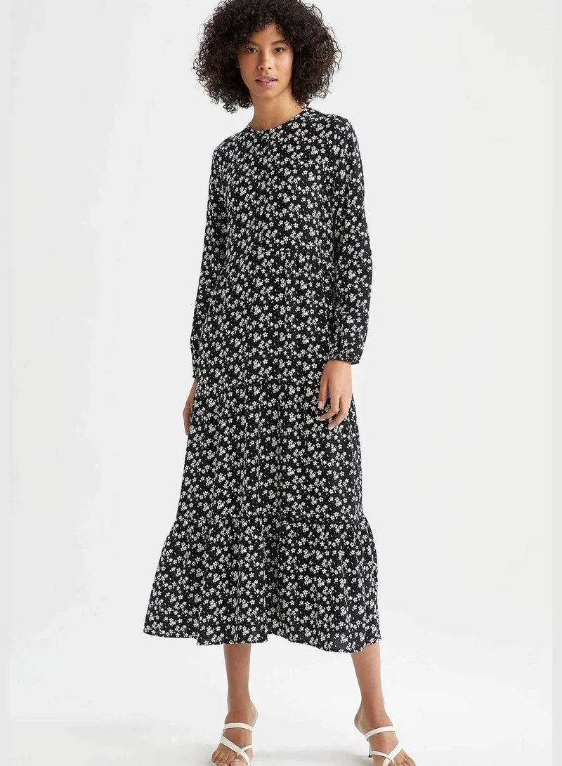DeFacto Regular Fit Long Sleeve Floral Print Maxi Dress