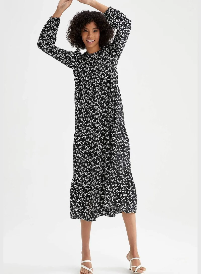 DeFacto Regular Fit Long Sleeve Floral Print Maxi Dress