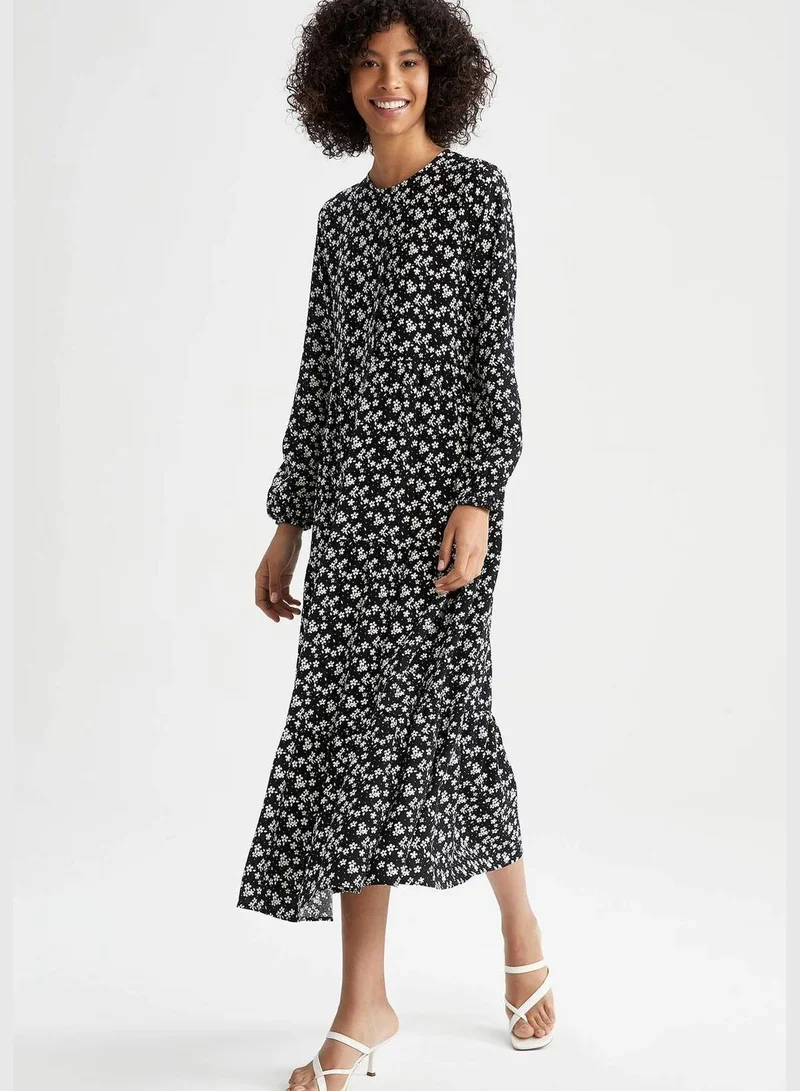 DeFacto Regular Fit Long Sleeve Floral Print Maxi Dress