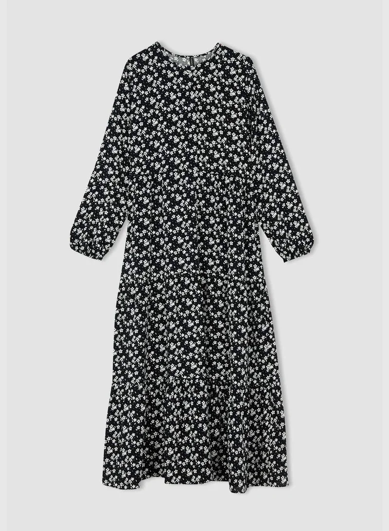DeFacto Regular Fit Long Sleeve Floral Print Maxi Dress