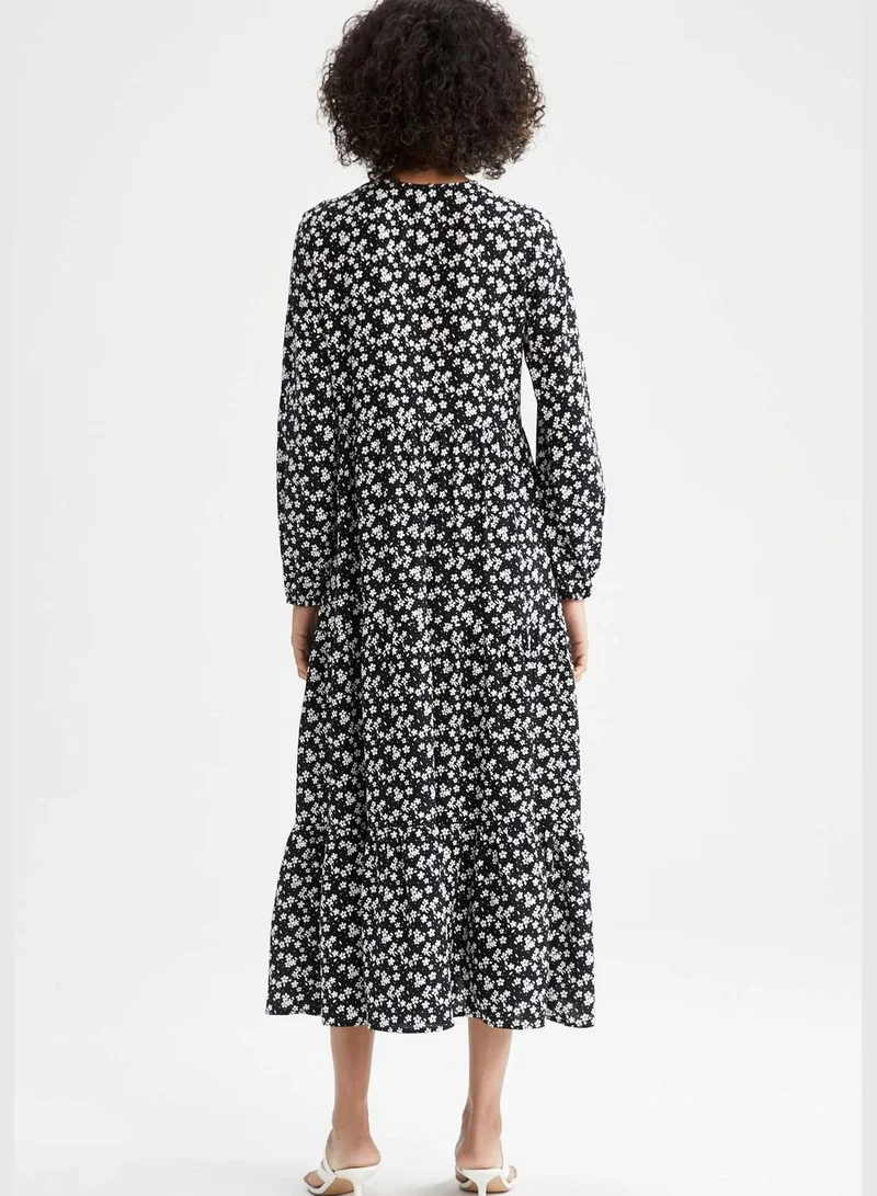 DeFacto Regular Fit Long Sleeve Floral Print Maxi Dress
