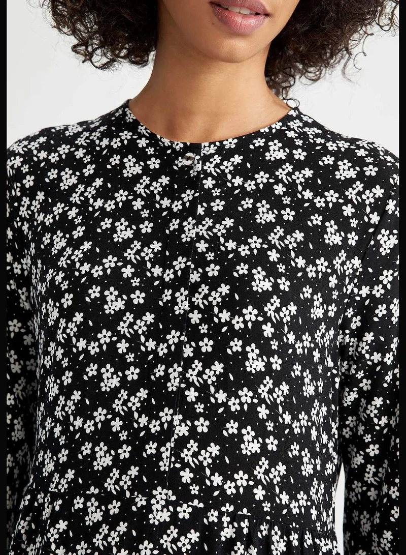 DeFacto Regular Fit Long Sleeve Floral Print Maxi Dress