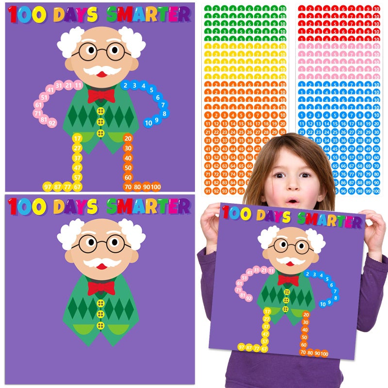 Cinrobiye 30 Set 100th Day of School Craft Kit DIY 100 Days of School Old Grandpa Poster Crafts Mix and Match Number Scene Sticker Art Craft for School Classroom Activity Project Game Party Supplies - Image 1