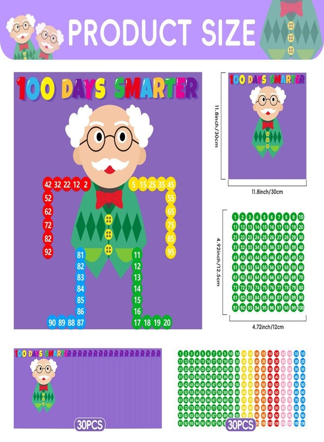 Cinrobiye 30 Set 100th Day of School Craft Kit DIY 100 Days of School Old Grandpa Poster Crafts Mix and Match Number Scene Sticker Art Craft for School Classroom Activity Project Game Party Supplies - Image 2
