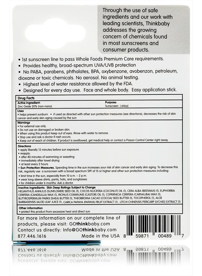 Thinksport Kids SPF 30 Mineral Sunscreen Stick – Safe, Natural, Water Resistant Sun Cream for Children – Vegan Broad Spectrum Sun Protection – Reef Friendly Travel Stick, 0.64oz - Image 4