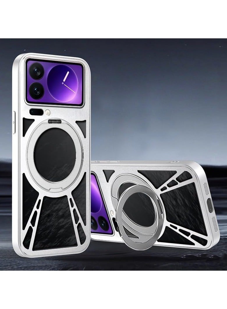 عام Compatible with Xiaomi 17 Pro Max 5G, alloy protective case featuring a 360° rotatable magnetic kickstand, shockproof bumper case for Xiaomi 17 Pro Max.