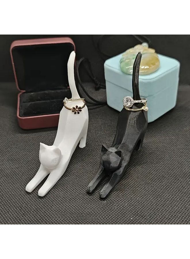 Black Cat Ring Holder 3D Printed Jewelry Organizer 3 25x3 06 Inch Desktop Decor - Image 1