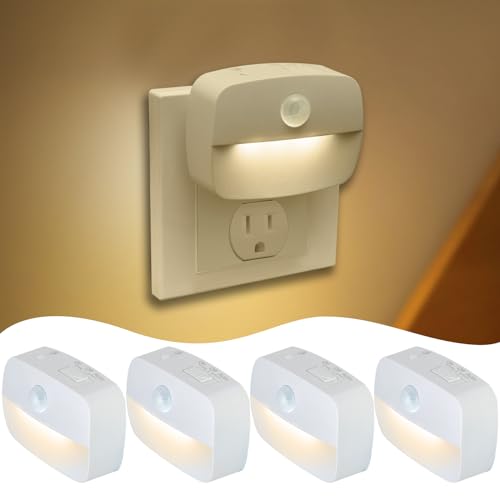 Sossi Motion Sensor Night Light Plug in 4 Pack,10-60Lm Stepless Dimming,3 Light Modes with Memory, Smart Night Lights Plug Into Wall Sensor,Dusk to Dawn Sensor for Bedroom,Toilet,Hallway,Kitchen - Image 1