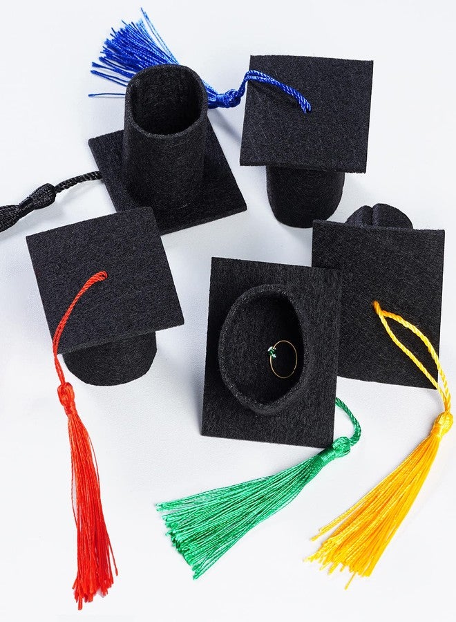 mifengda 12 Mini Graduation Cap Bottle Toppers with Tassels - Black Felt Crafts for Party Table Decorations (Mixed) - Image 3