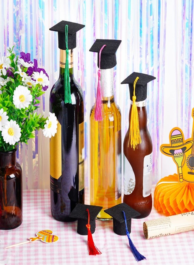 mifengda 12 Mini Graduation Cap Bottle Toppers with Tassels - Black Felt Crafts for Party Table Decorations (Mixed) - Image 5