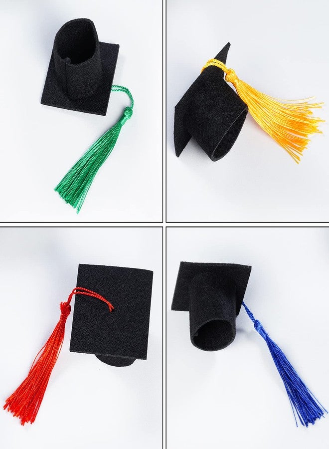 mifengda 12 Mini Graduation Cap Bottle Toppers with Tassels - Black Felt Crafts for Party Table Decorations (Mixed) - Image 4