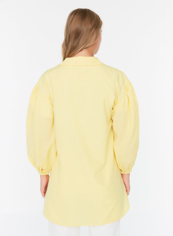 Yellow Balloon Back Sleeve Long Pocket Detail Basic Woven Shirt TCTSS21GO0976