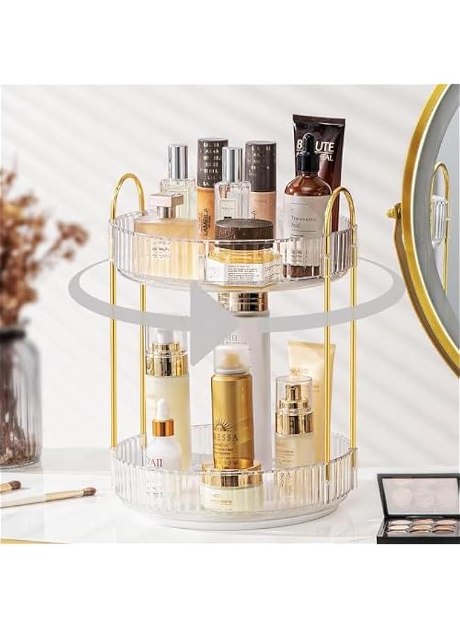 HOOKOR Rotating Makeup Organizer for Vanity 2 Tier, High-Capacity Skincare Clear Make Up Storage Perfume Organizers Cosmetic Dresser Organizer Countertop 360 Spinning (40-05) - Image 1