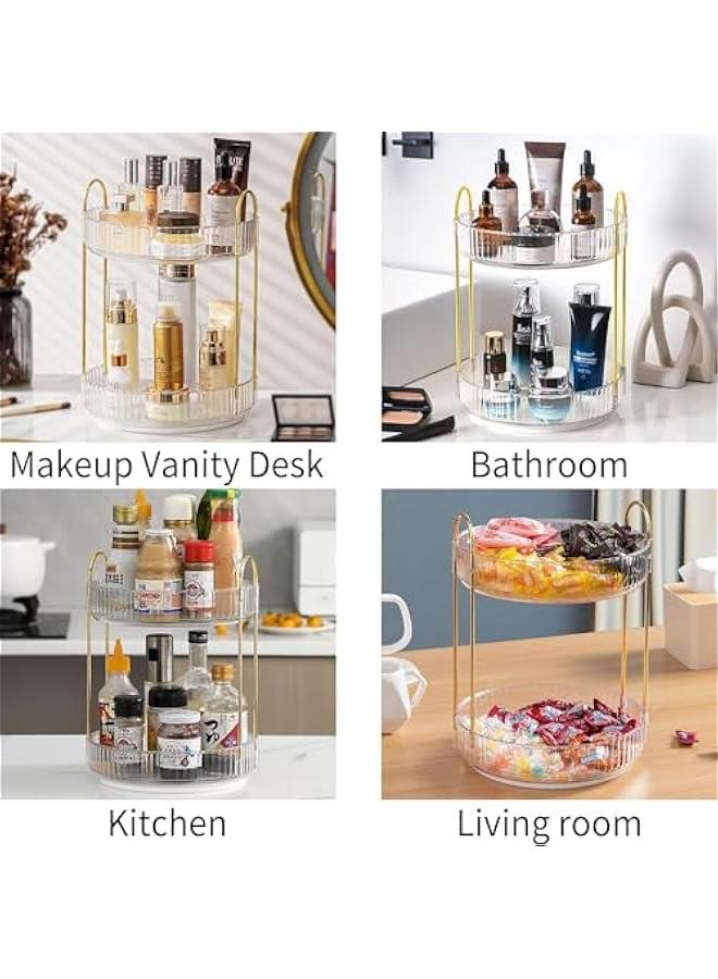 HOOKOR Rotating Makeup Organizer for Vanity 2 Tier, High-Capacity Skincare Clear Make Up Storage Perfume Organizers Cosmetic Dresser Organizer Countertop 360 Spinning (40-05) - Image 2