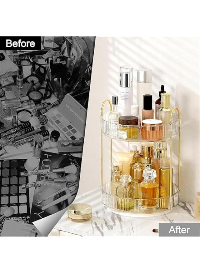 HOOKOR Rotating Makeup Organizer for Vanity 2 Tier, High-Capacity Skincare Clear Make Up Storage Perfume Organizers Cosmetic Dresser Organizer Countertop 360 Spinning (40-05) - Image 4