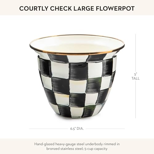 mackenzie childs MACKENZIE-CHILDS Flowerpot, Decorative Garden Pot for Growing Plants, Black-and-White Courtly Check - Image 4