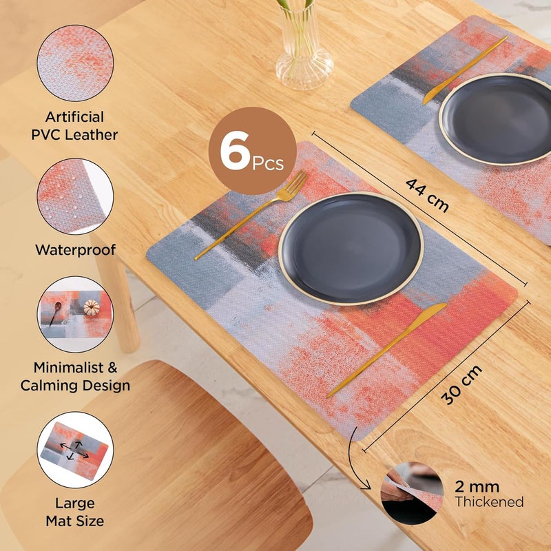 UMAI Jacquard Table Mat Set of 6 | Dining Table Accessories | Home Kitchen Office Restaurant | PVC Artificial Leather Waterproof Anti-Skid | Multicolor Attractive Design. - Image 3