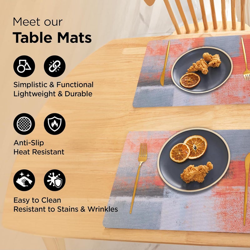 UMAI Jacquard Table Mat Set of 6 | Dining Table Accessories | Home Kitchen Office Restaurant | PVC Artificial Leather Waterproof Anti-Skid | Multicolor Attractive Design. - Image 2