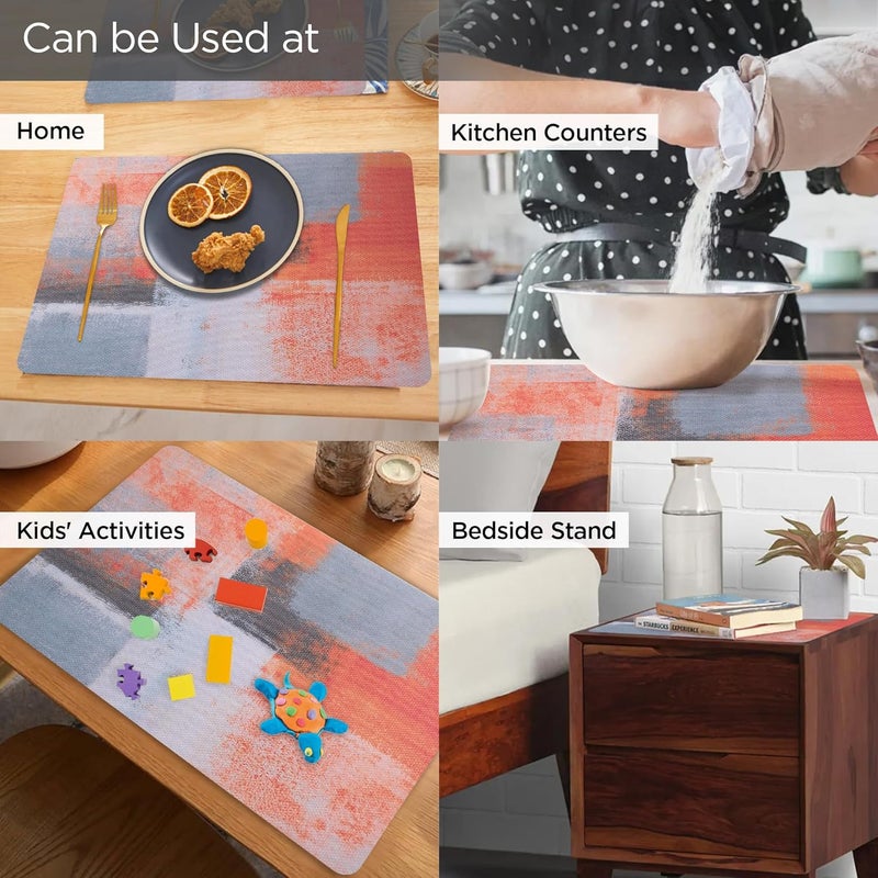 UMAI Jacquard Table Mat Set of 6 | Dining Table Accessories | Home Kitchen Office Restaurant | PVC Artificial Leather Waterproof Anti-Skid | Multicolor Attractive Design. - Image 4