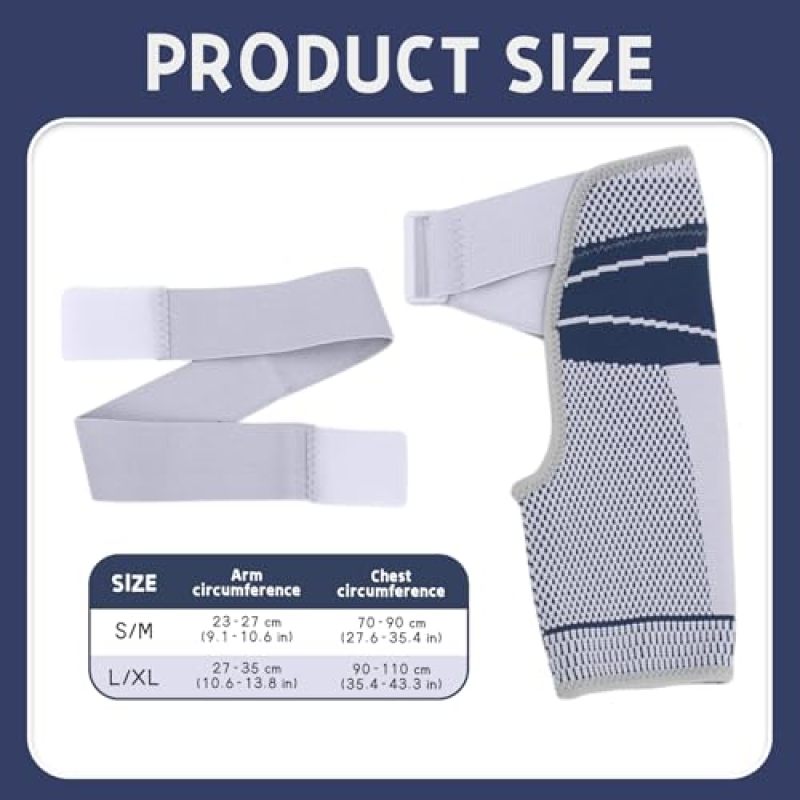 Shoulder Brace: S/M Blue Gray Adjustable Compression - Breathable Moisture-Wicking Fabric Rotator Cuff Brace for Active Recovery Post-Injury Rehabilitation Gym Home Work - Image 3