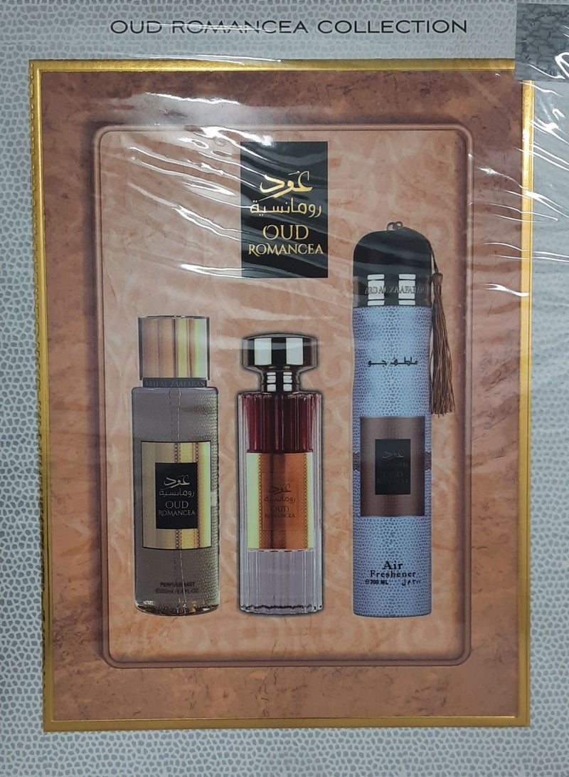 Ard Al Zaafaran OUD ROMANCIA(GIFT SET) EDP 100ML+250ML BODY MIST+300ML AIR FRESHNER - Image 3