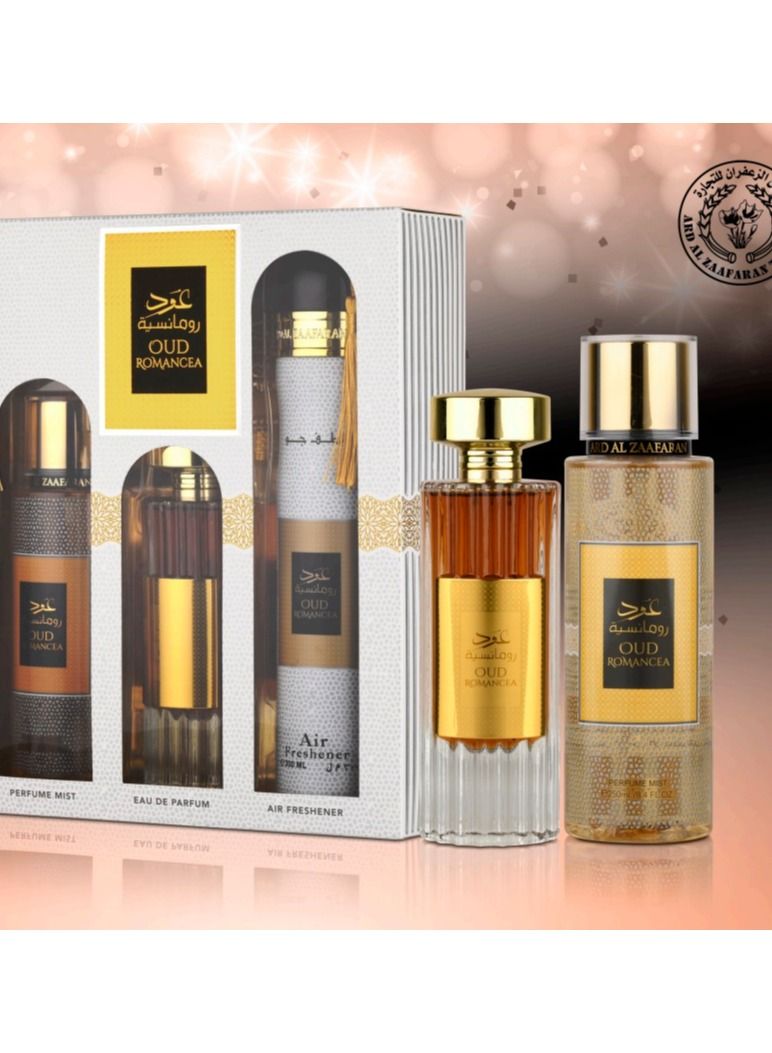 Ard Al Zaafaran OUD ROMANCIA(GIFT SET) EDP 100ML+250ML BODY MIST+300ML AIR FRESHNER - Image 1