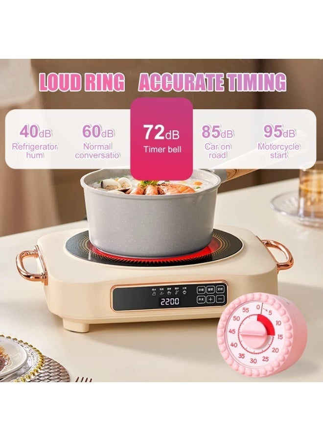 YelaJoy 60-Minute Mechanical Kitchen Timer,Loud Alarm,Pink,Magnetic,Battery-Free for Cooking & Kids - Image 4