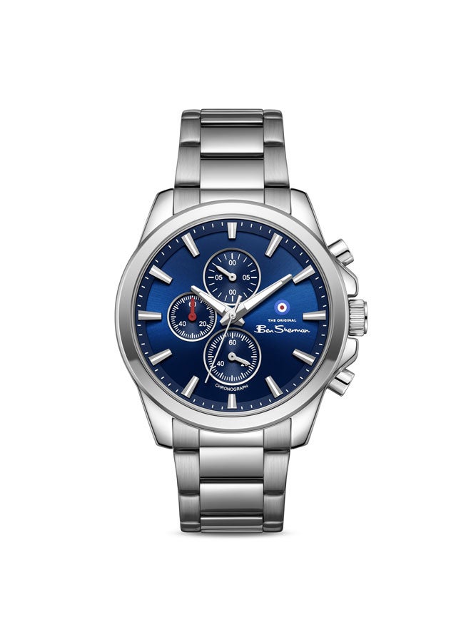 Ben Sherman Oxford Blue Dial Stainless Steel Bracelet Chronograph Watch for Men, 44mm - Image 1