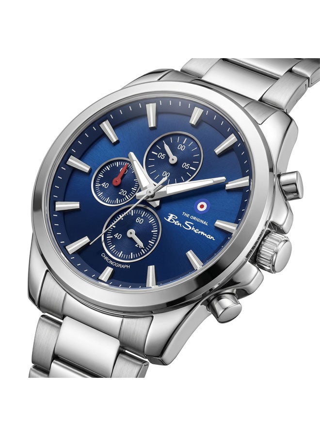 Ben Sherman Oxford Blue Dial Stainless Steel Bracelet Chronograph Watch for Men, 44mm - Image 2