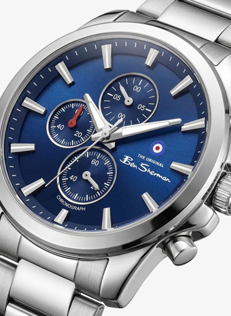 Ben Sherman Oxford Blue Dial Stainless Steel Bracelet Chronograph Watch for Men, 44mm - Image 2