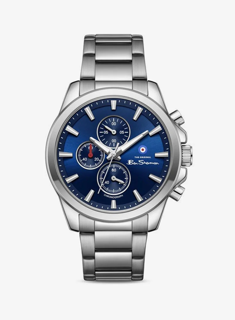 Ben Sherman Oxford Blue Dial Stainless Steel Bracelet Chronograph Watch for Men, 44mm