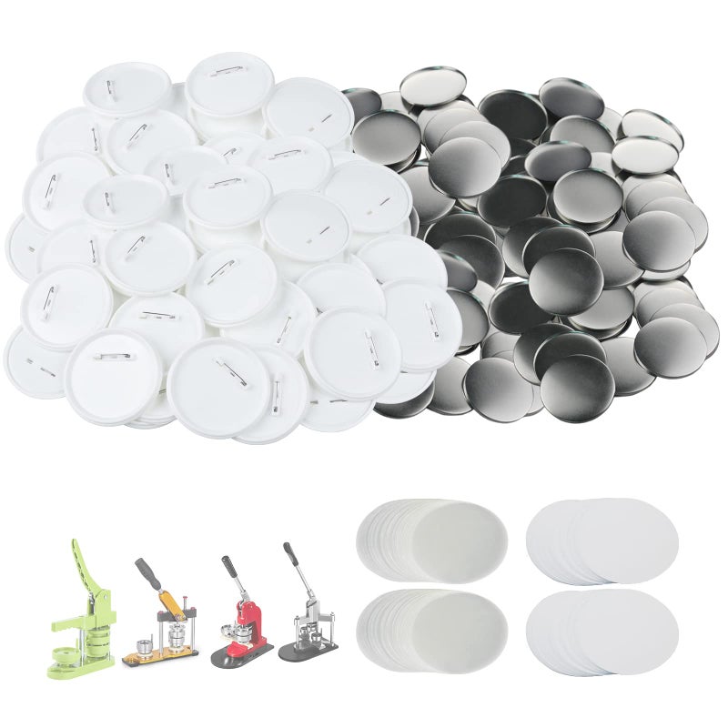 Mostme 100 Sets 75mm3 inch Button Supplies Button Parts for Buttons Maker Machine 75mm Round Badge Blank Buttons Pins Includes Plastic Pin Back Cover Metal Cover Clear FilmBlank Paper