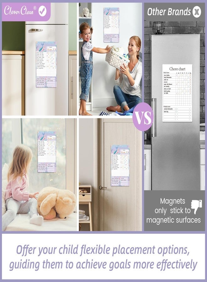 Clever Clean Dry Erase Chores Chart for Kids, Reusable Reward Chart Chart, Non-Magnetic Kids Chore Board Clings to Any Smooth Surfaces, 6 Whiteboard Markers Included (Mermaid)… - Image 2