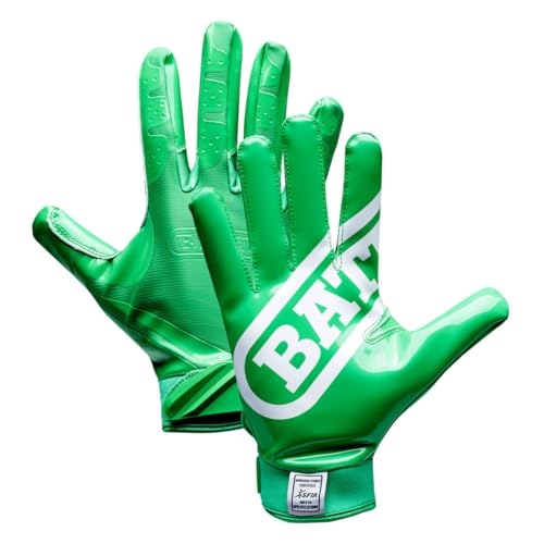 Battle Sports Double Threat Wide Receiver Football Gloves - Adult and Youth Football Gloves - Ultra Stick Gloves - Youth Large, Green - Image 1
