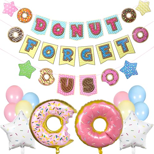 Pirese Donut Forget Us Party Decorations Goodbye Banner Kit with Balloons for Coworker Retirement Going Away Office Farewell and Leaving Party Supplies - Image 1