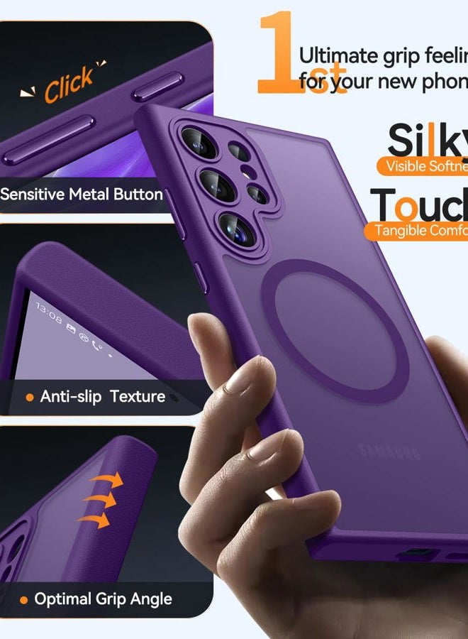 CANSHN Designed for Samsung Galaxy S22 Ultra Case [Full Camera Protection] [Compatible with MagSafe] Translucent Matte Shockproof Protective Phone Cover 6.8 Inch - Deep Purple - Image 5