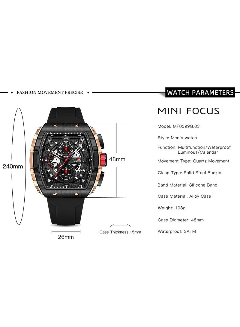 ميني فوكاس ساعة ميني فوكس للرجال رياضية عصرية بسوار من السيليكون كوارتز - MF0399G.03 - اسود - Image 4