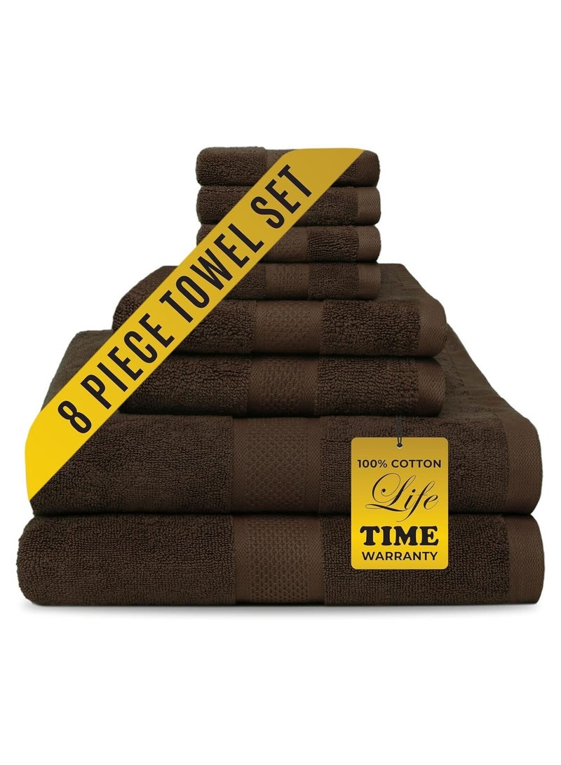 Comfy Comfy 8 Piece Highly Absorbent 600Gsm Combed Cotton Hotel Quality Towel Set Brown  - Image 1