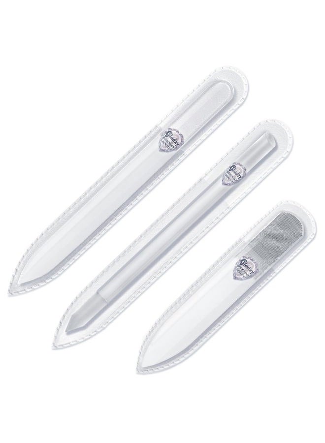 Gladzy Genuine Czech Glass Nail File Set - Multi-Functional Shiner Buffer, Double Sided Different Grit Etched Surface, Manicure & Pedicure, Professional Nail Care Tool, EU Quality - Image 1
