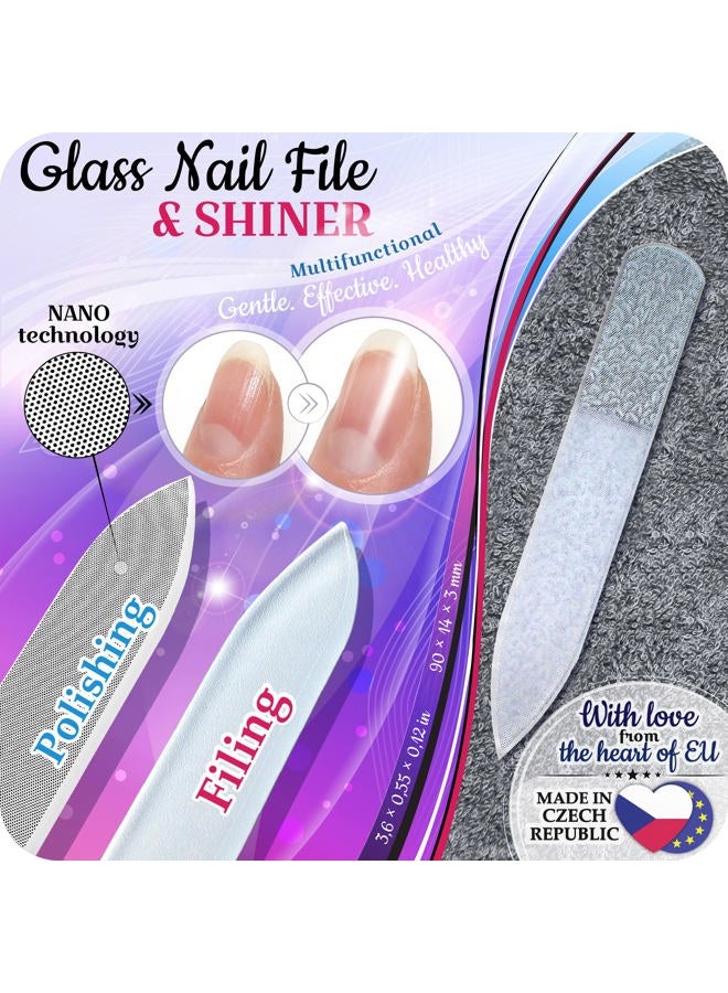 Gladzy Genuine Czech Glass Nail File Set - Multi-Functional Shiner Buffer, Double Sided Different Grit Etched Surface, Manicure & Pedicure, Professional Nail Care Tool, EU Quality - Image 2