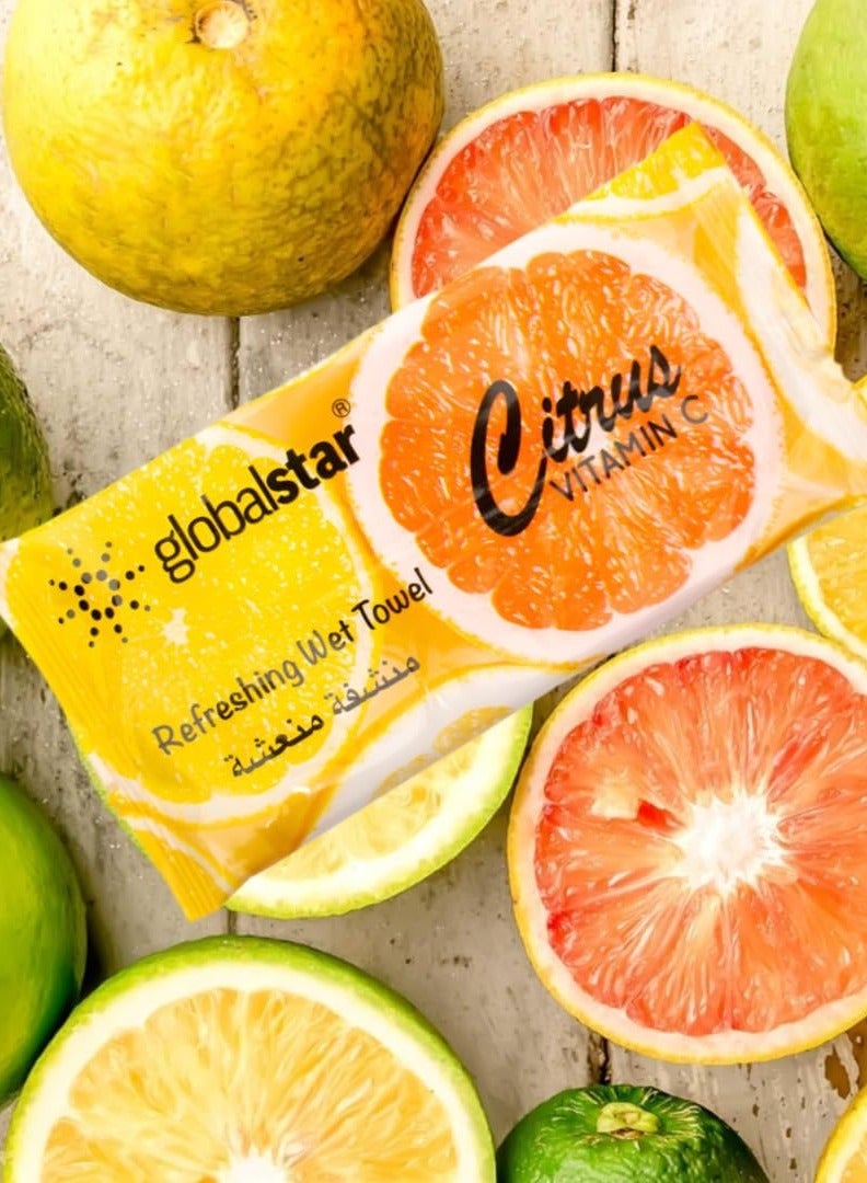 جلوبال ستار مناشف مبللة منعشة برائحة الحمضيات من Globalstar – مناشف قطنية معطرة للنظافة والانتعاش اليومي – عبوات 20، 40 و60 قطعة - Image 2